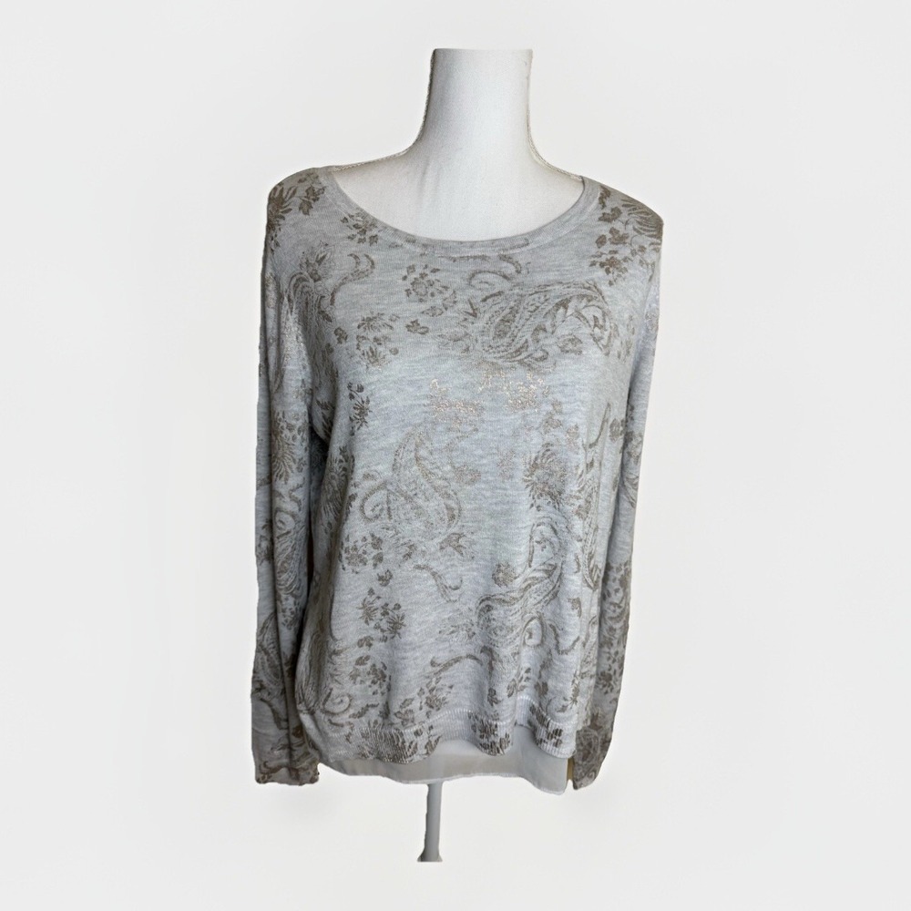 Lucky Brand Sweater Women's Large Gray Paisley Lined Casual - Picture 1 of 9